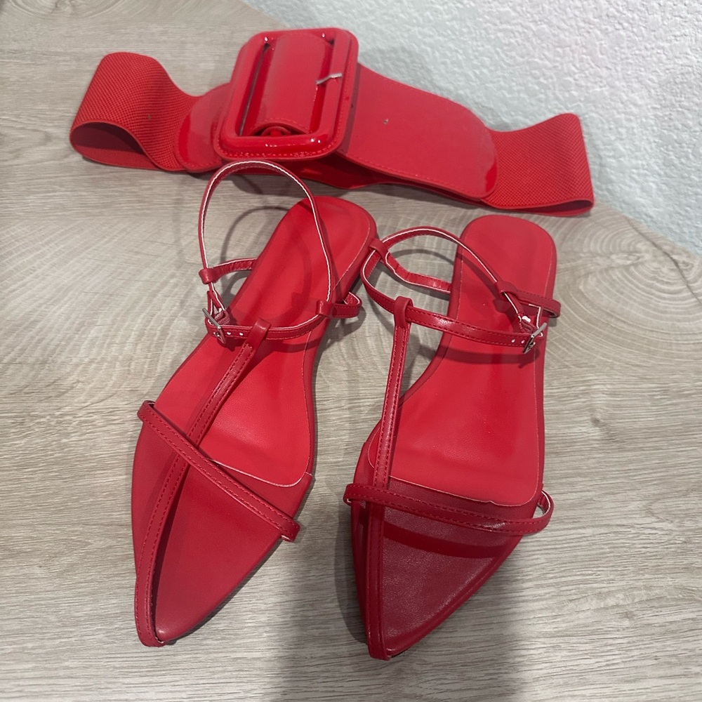 Red Strappy Sandals with the belt 7